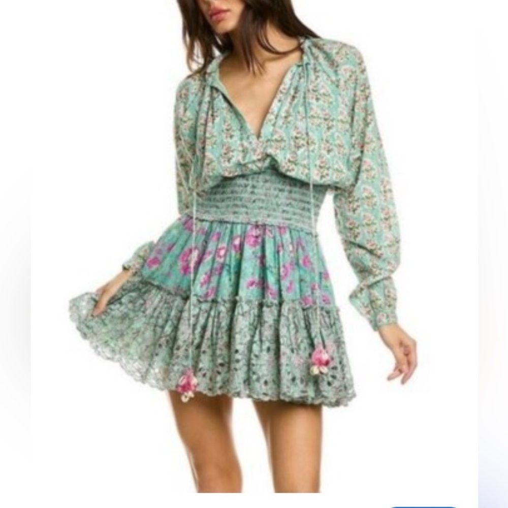 Hemant and Nandita Floral Green and Pink long sleeve Dress small